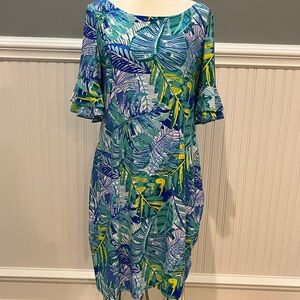 Pappagallo Blue and Green Leaf Dress